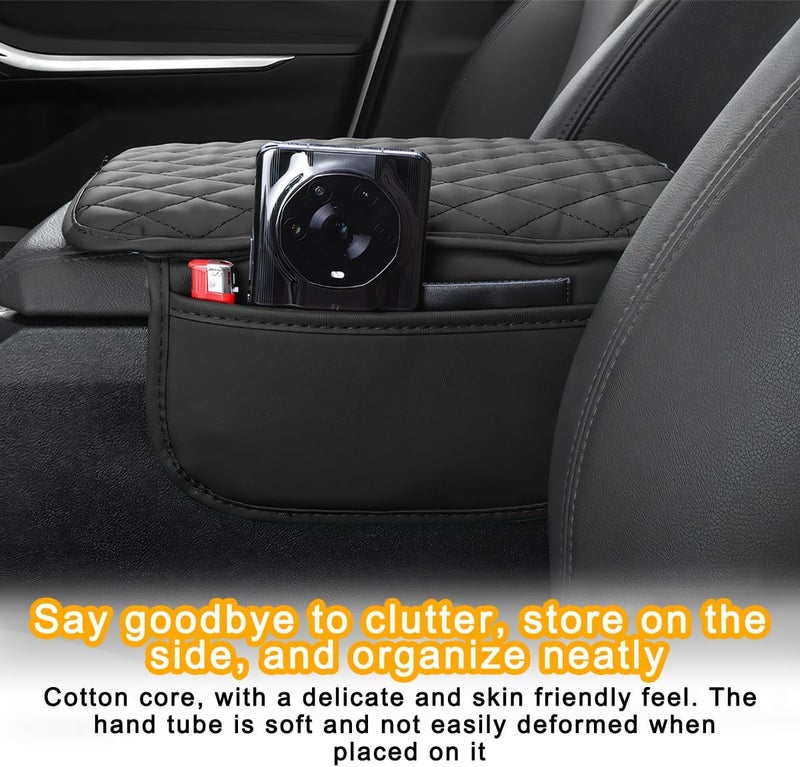Mandark Car Center Console Cover, Microfiber Leather Vehicle Armrest Protector Cushion with 2 Storage Bags, Auto Interior Arm Rest Seat Box Pad Accessories, Universal for SUV, Sedan, Truck (Black) - Image 4